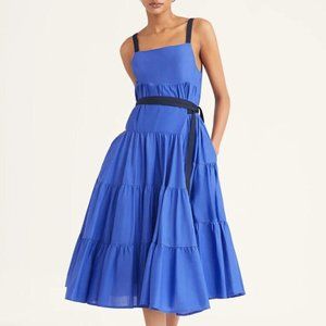Merlette Birggi Midi Dress Ruffle Tiered Cotton Resort Berber Blue XS New